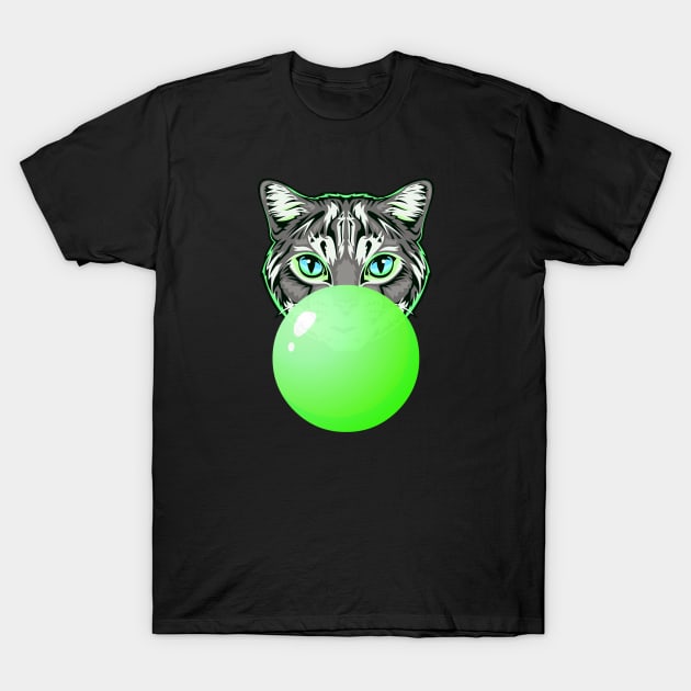 Green Bubblegum Cat T-Shirt by 1001Kites